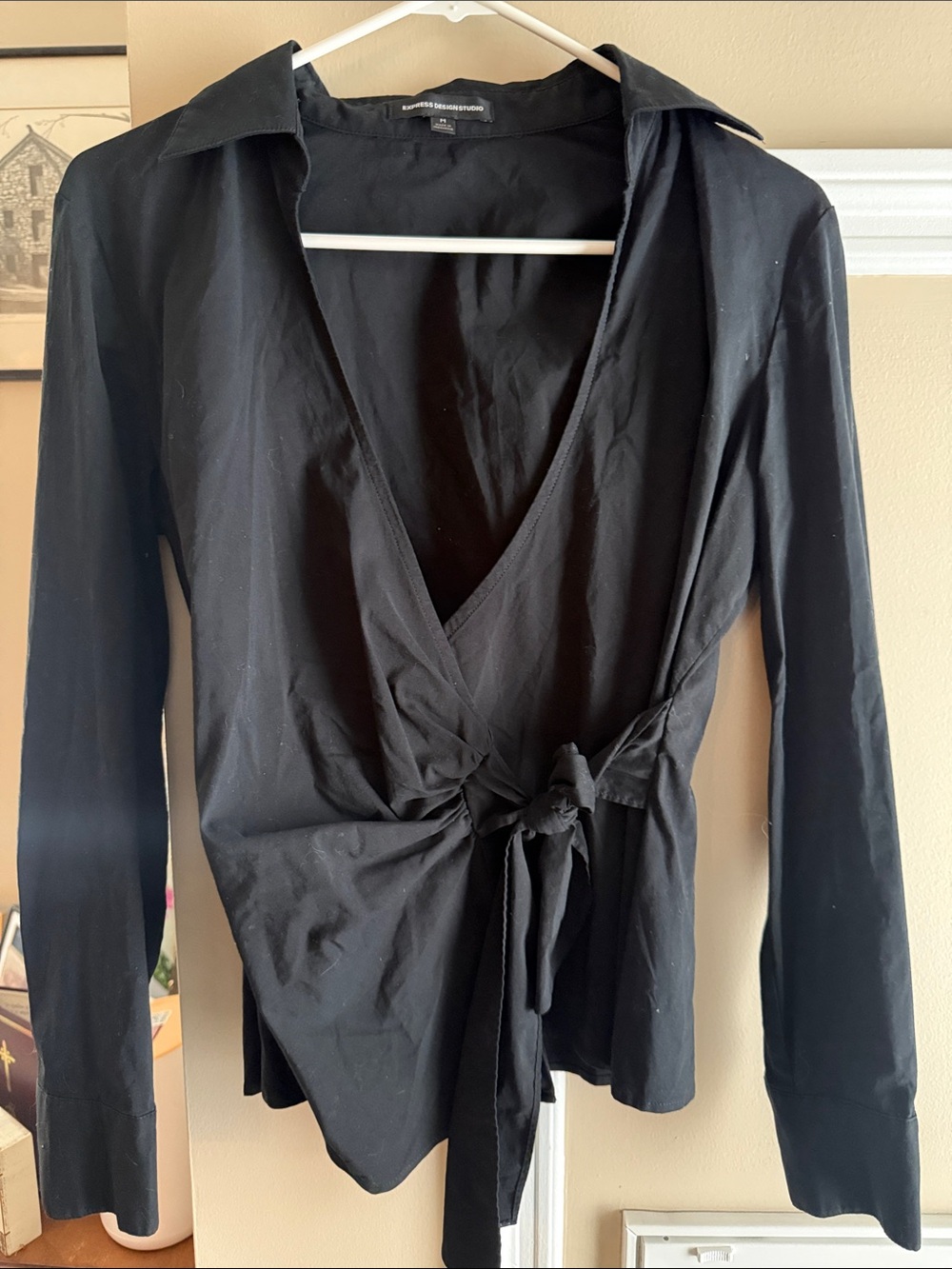 Express Black Wrap Button-Down Shirt with Tie